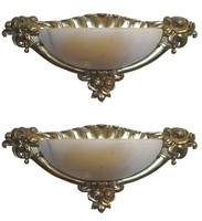 Pair French Art Deco Alabaster and Bronze Sconces - Style of Sue et Mare